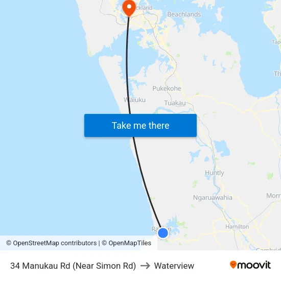 34 Manukau Rd, Raglan (Near Simon Rd) to Waterview map