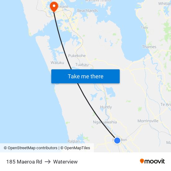 185 Maeroa Rd to Waterview map