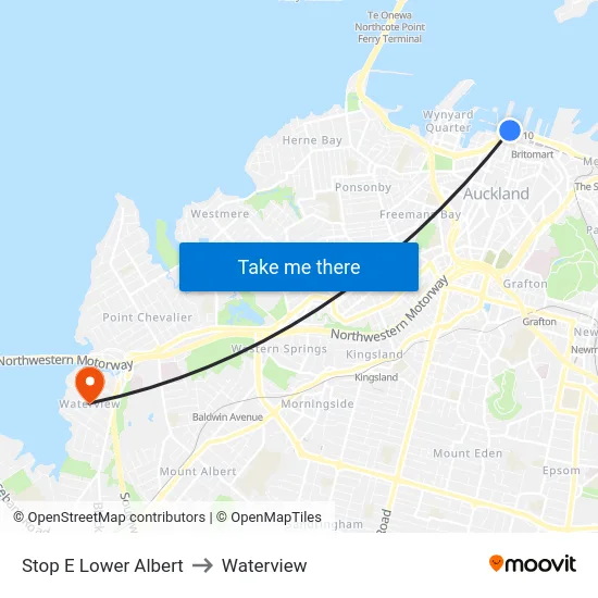 Stop E Lower Albert to Waterview map