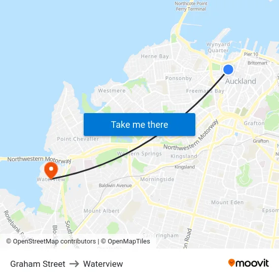 Graham Street to Waterview map