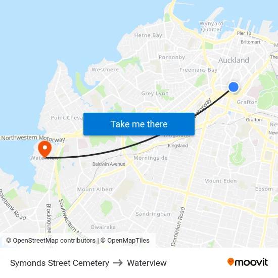 Symonds Street Cemetery to Waterview map