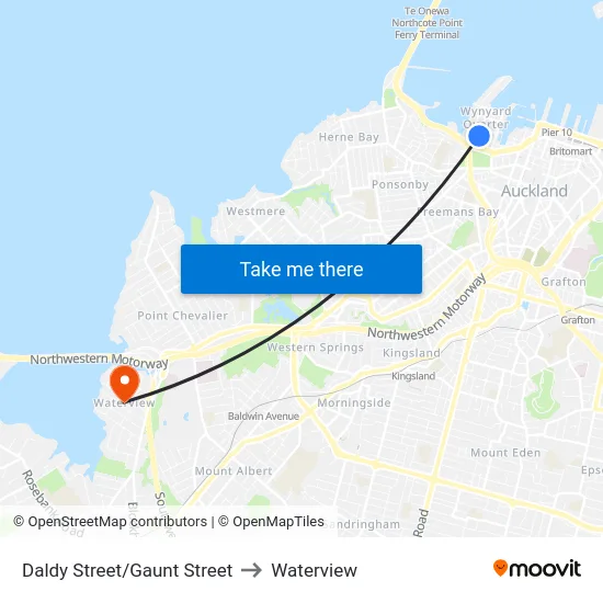 Daldy Street/Gaunt Street to Waterview map