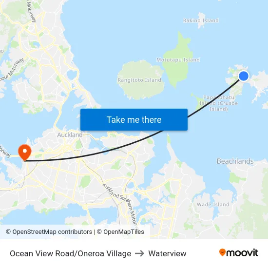 Ocean View Road/Oneroa Village to Waterview map