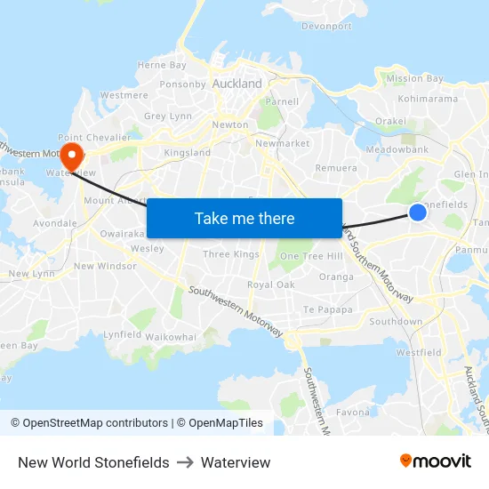 New World Stonefields to Waterview map