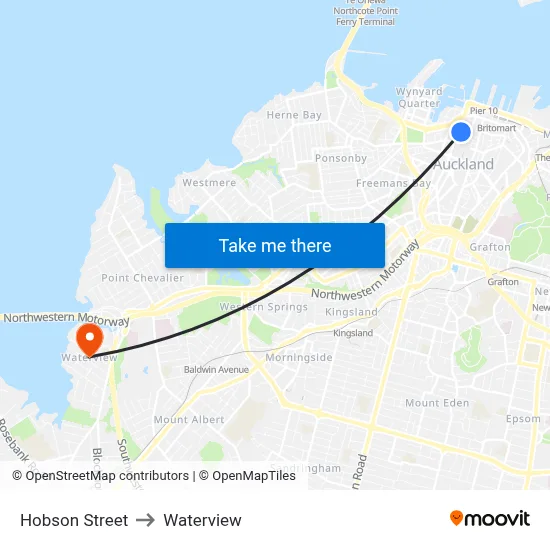 Hobson Street to Waterview map