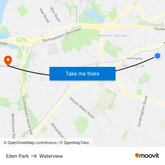 Eden Park to Waterview map