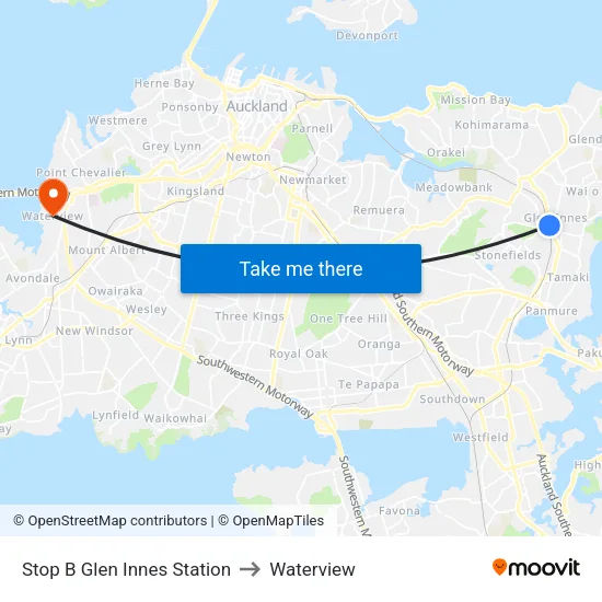 Stop B Glen Innes Station to Waterview map