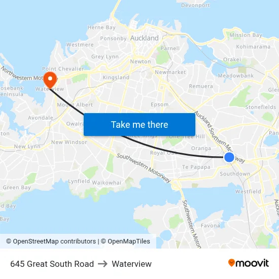 645 Great South Road to Waterview map