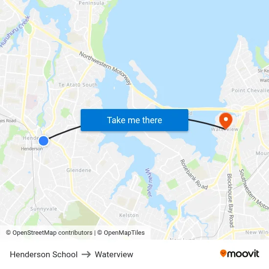 Henderson School to Waterview map