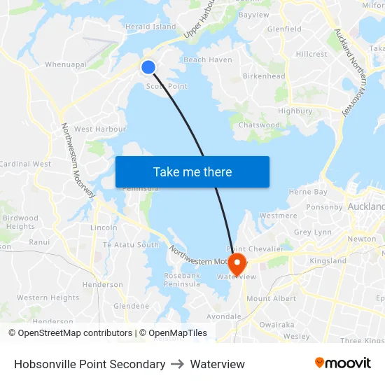 Hobsonville Point Secondary to Waterview map