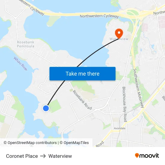 Coronet Place to Waterview map