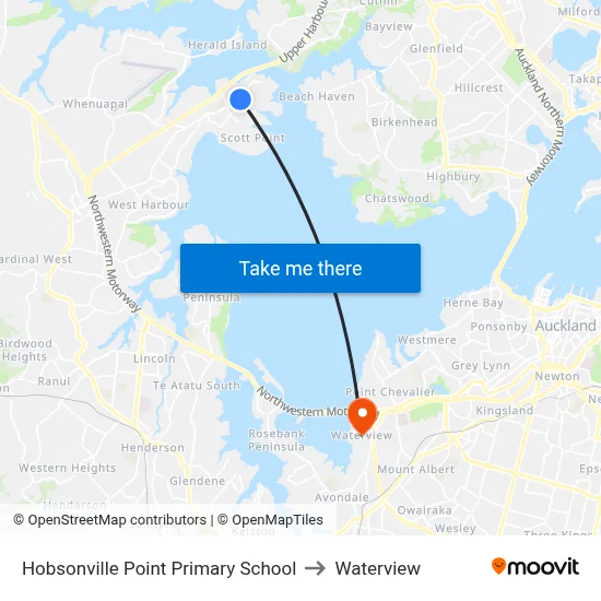 Hobsonville Point Primary School to Waterview map