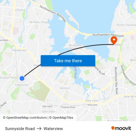 Sunnyside Road to Waterview map