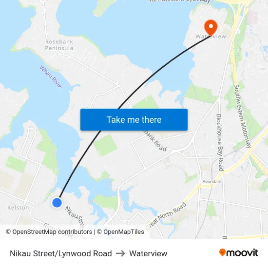 Nikau Street/Lynwood Road to Waterview map