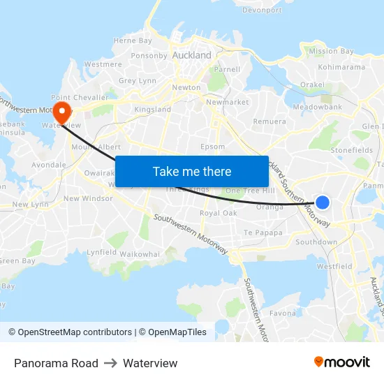 Panorama Road to Waterview map