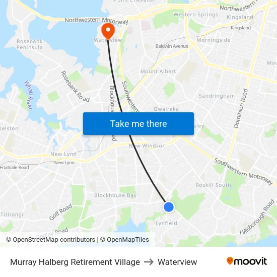 Murray Halberg Retirement Village to Waterview map