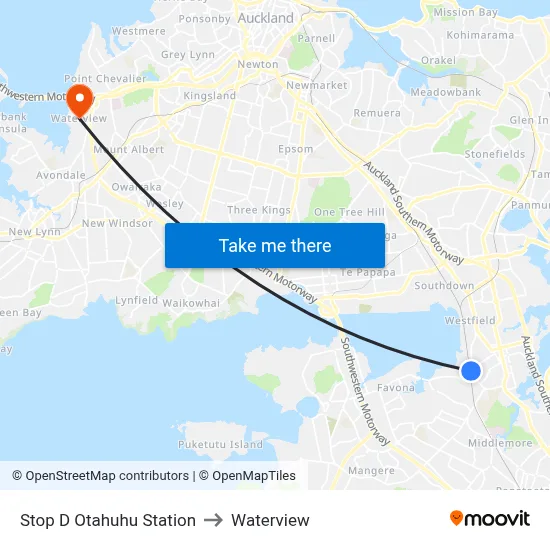Stop D Otahuhu Station to Waterview map