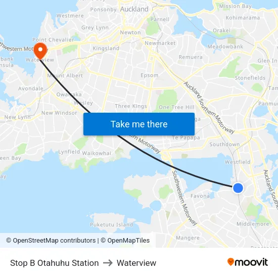 Stop B Otahuhu Station to Waterview map