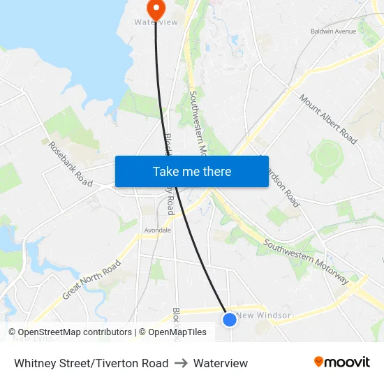 Whitney Street/Tiverton Road to Waterview map