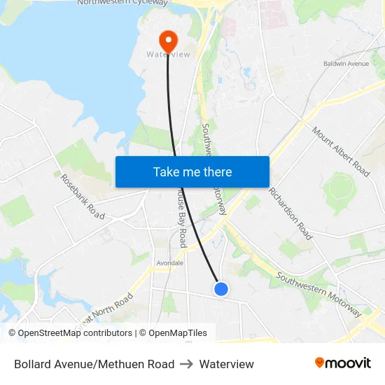 Bollard Avenue/Methuen Road to Waterview map