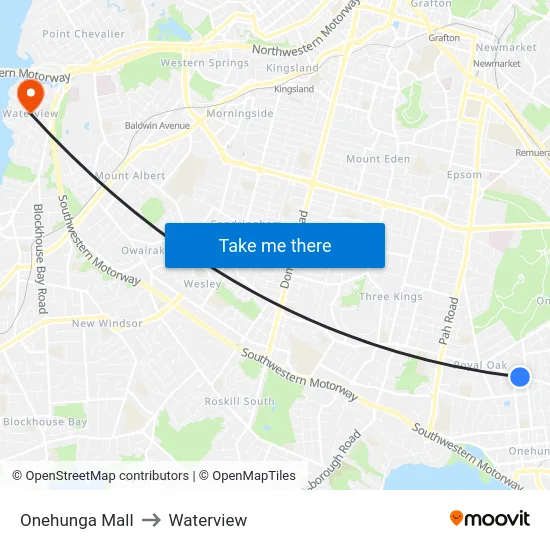Onehunga Mall to Waterview map