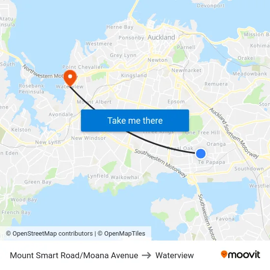 Mount Smart Road/Moana Avenue to Waterview map