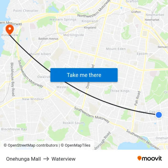 Onehunga Mall to Waterview map