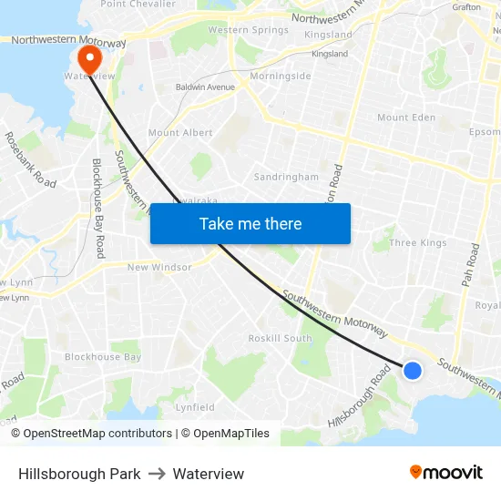 Hillsborough Park to Waterview map