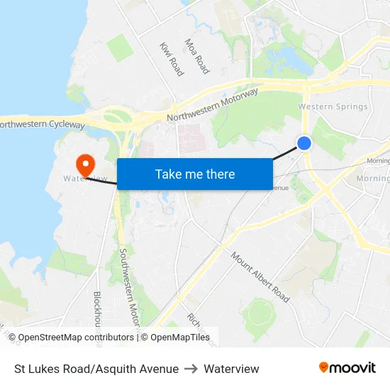 St Lukes Road/Asquith Avenue to Waterview map