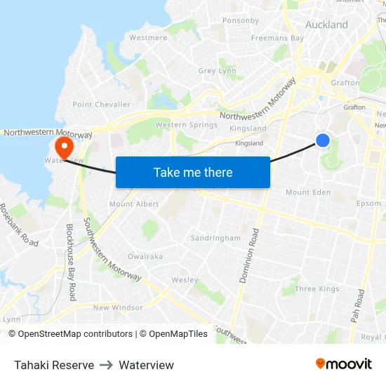 Tahaki Reserve to Waterview map