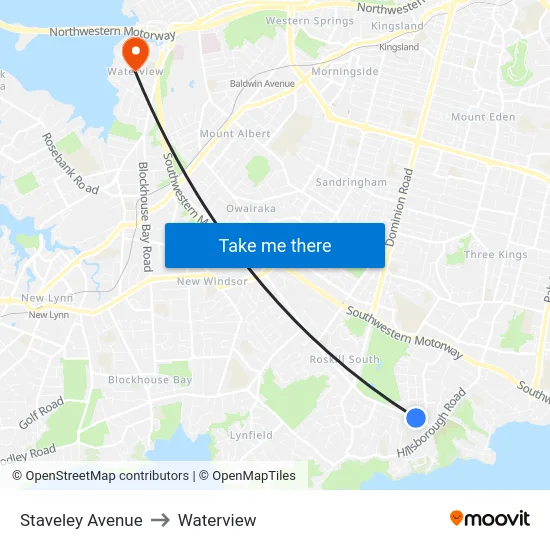 Staveley Avenue to Waterview map