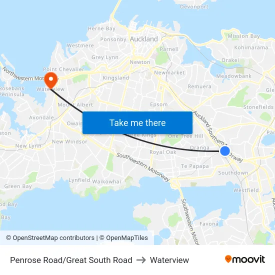 Penrose Road/Great South Road to Waterview map