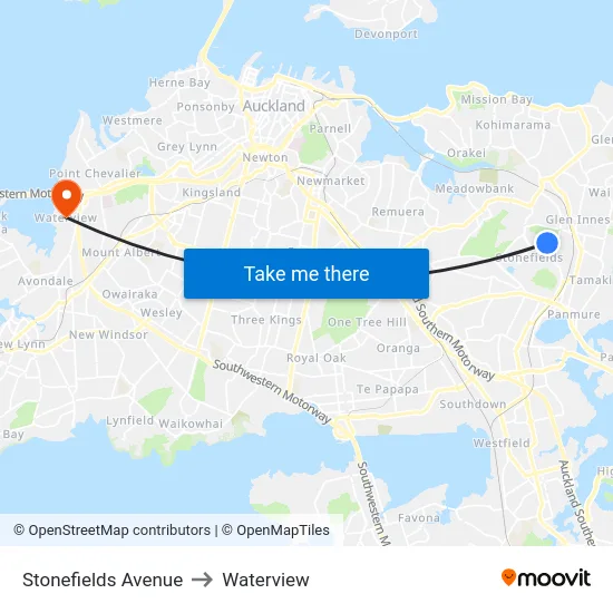Stonefields Avenue to Waterview map