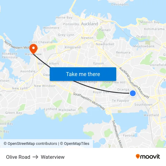 Olive Road to Waterview map