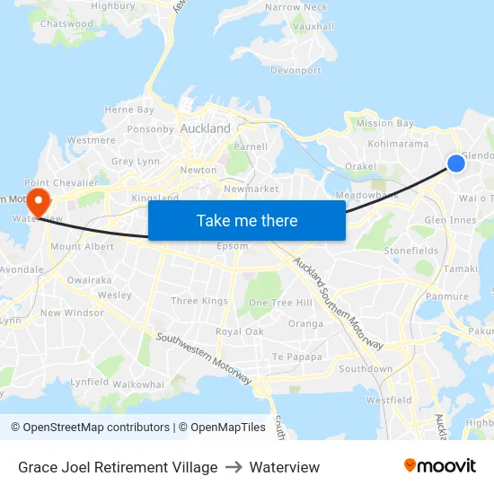 Grace Joel Retirement Village to Waterview map