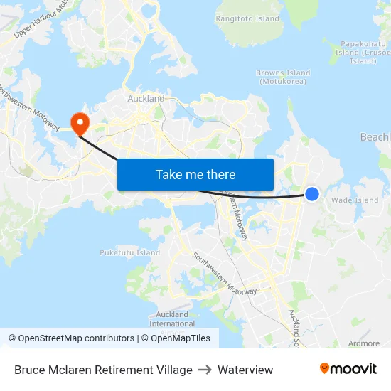 Bruce Mclaren Retirement Village to Waterview map