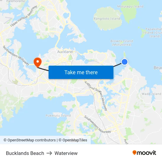Bucklands Beach to Waterview map