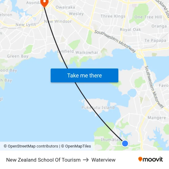 New Zealand School Of Tourism to Waterview map