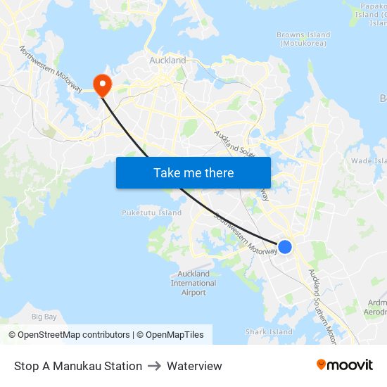 Stop A Manukau Station to Waterview map