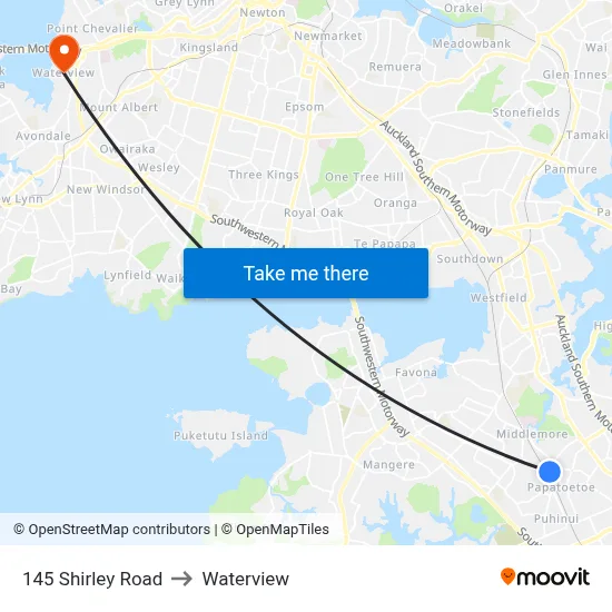145 Shirley Road to Waterview map