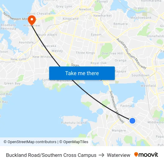Buckland Road/Southern Cross Campus to Waterview map