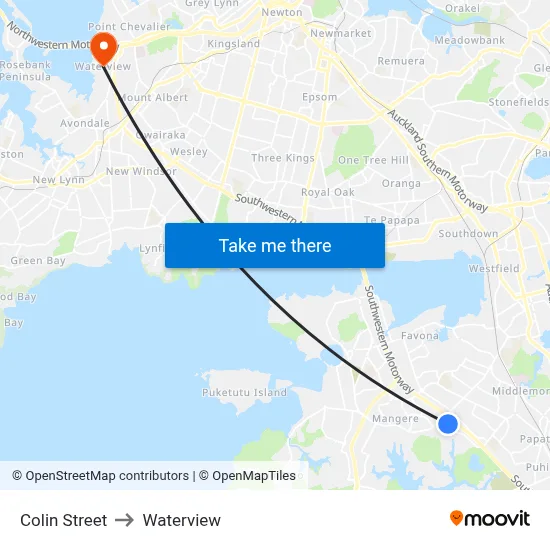 Colin Street to Waterview map