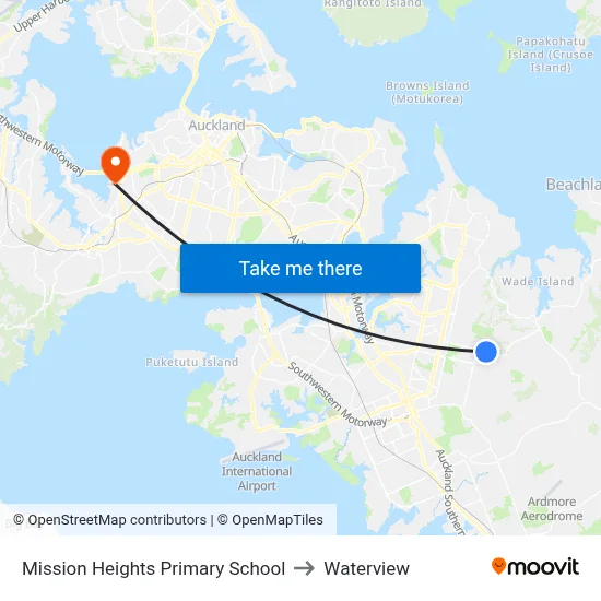 Mission Heights Primary School to Waterview map