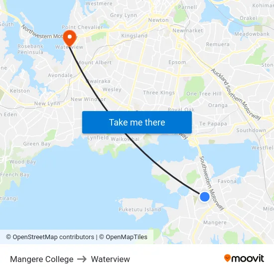 Mangere College to Waterview map