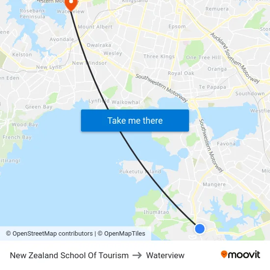 New Zealand School Of Tourism to Waterview map