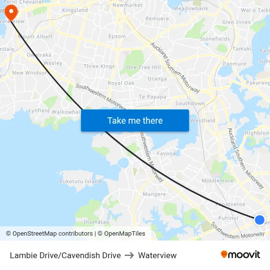Lambie Drive/Cavendish Drive to Waterview map