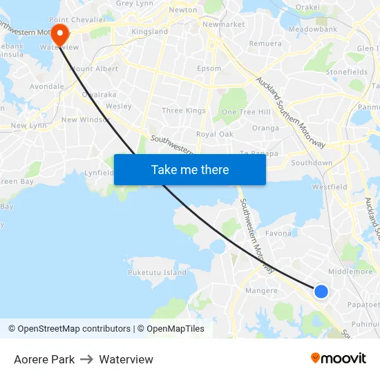 Aorere Park to Waterview map