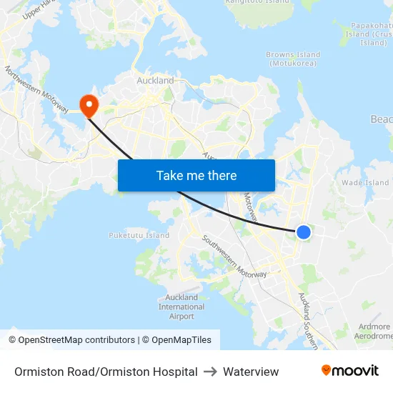 Ormiston Road/Ormiston Hospital to Waterview map