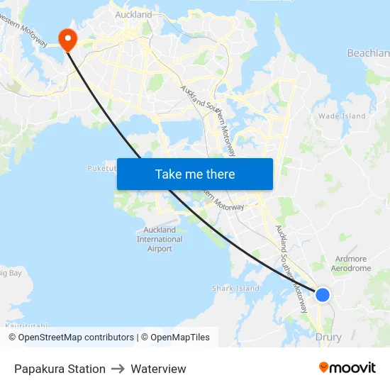 Papakura Station to Waterview map