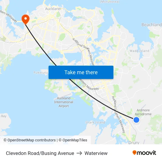 Clevedon Road/Busing Avenue to Waterview map